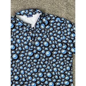 Hreski Blue Bubbles Golf Polo‎ Blue Geometric Short Sleeve Flex Stretch Mens LG